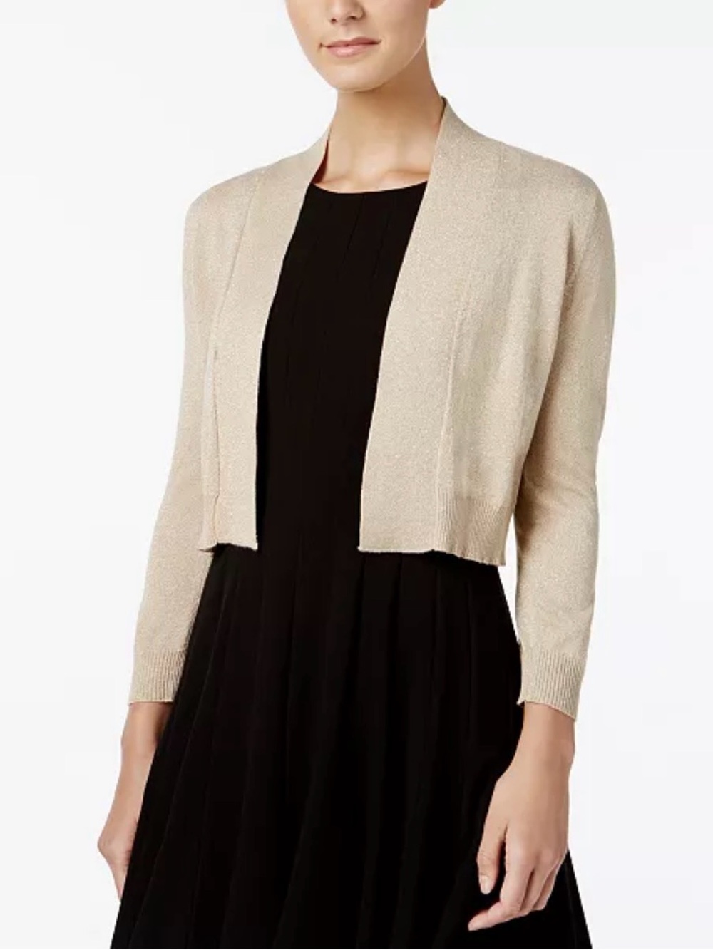 Calvin Klein Three-Quarter-Sleeve Glitter Shrug Bolero Cardigan Medium Gold